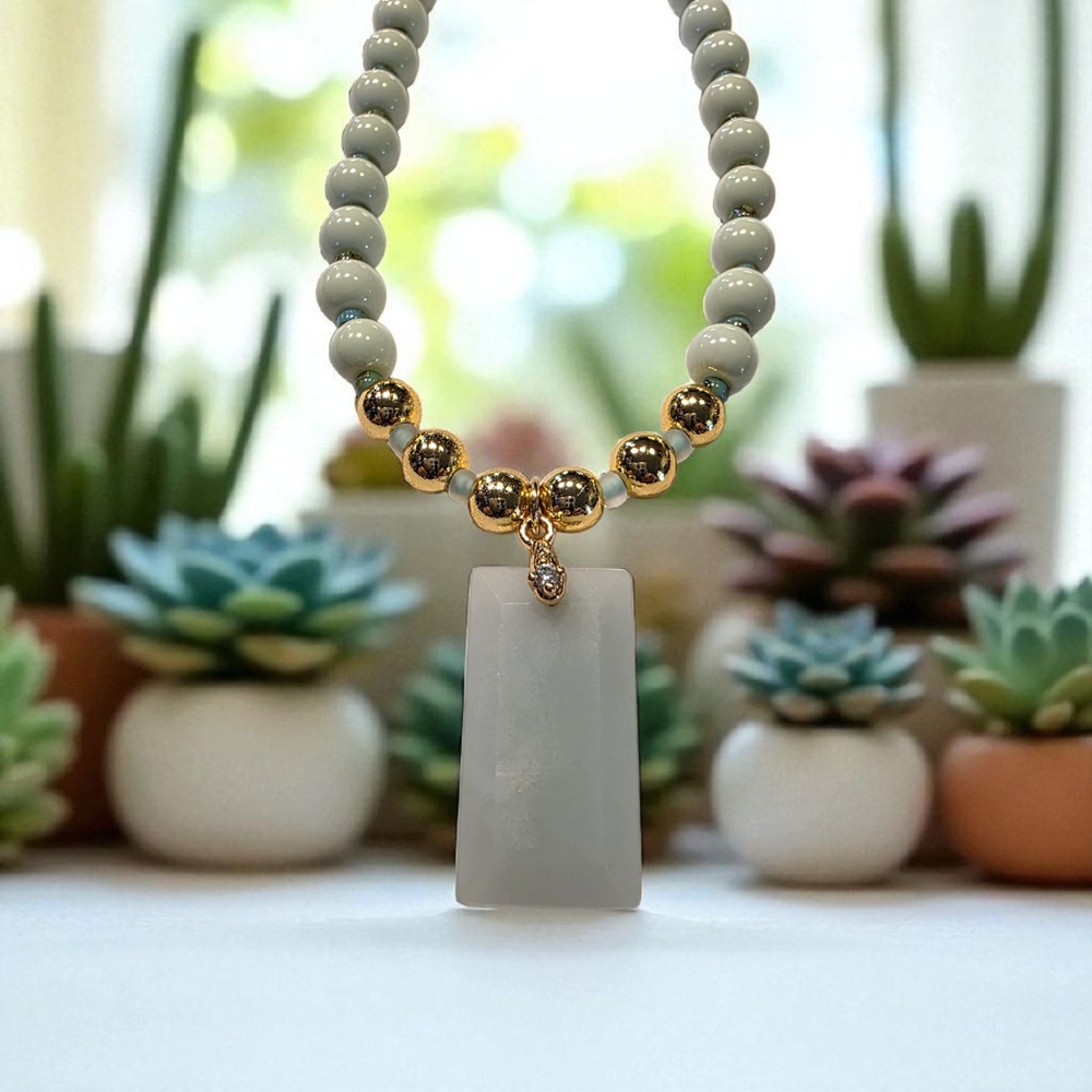 SALE!! Soft Mint Green and Gold Necklace & Earring Set - Picture 4 of 6